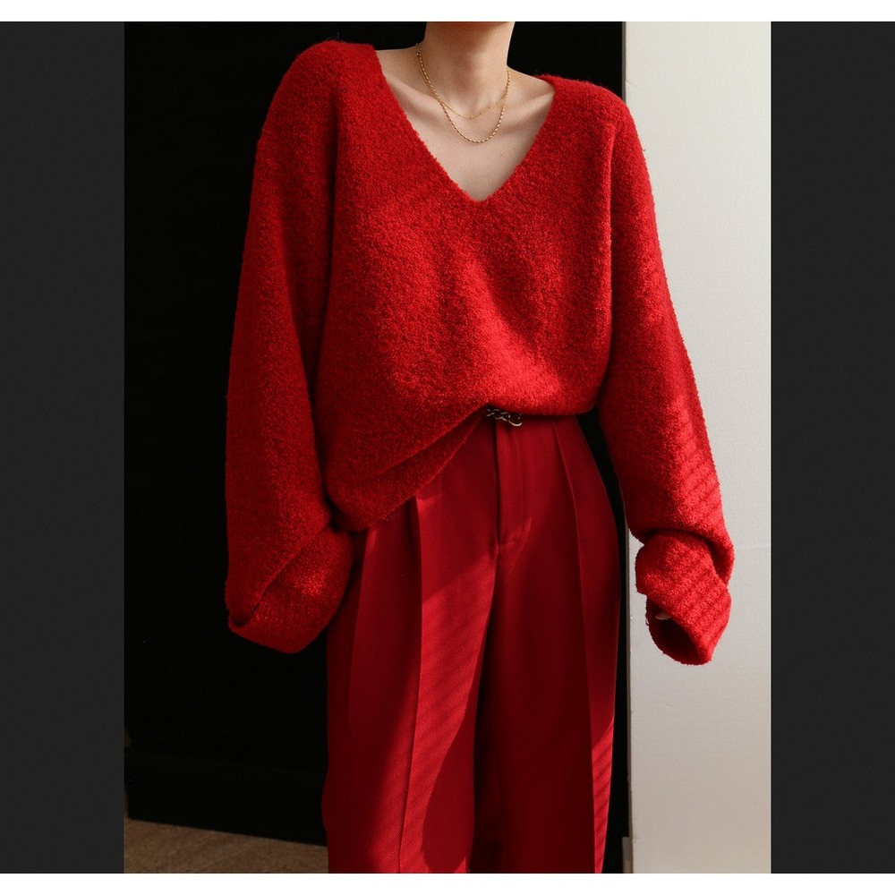 Commense NEW NWT Womens XS Red Knit Solid V Neck Long Sleeve Sweater